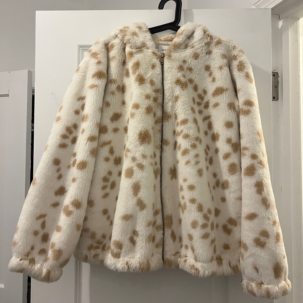 Nine West Cream and Tan Faux Fur Jacket